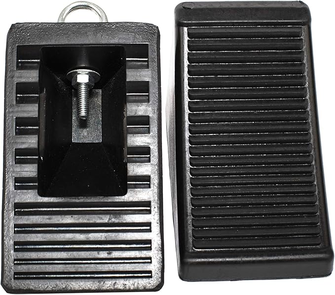 MaxxHaul 50011 Heavy-Duty Rubber Wheel Chocks with Eyebolt, Anti-Slip Design for Trailers, RVs, and Trucks (6.5" x 3.75" x 4") - 2 Pack