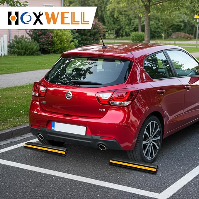 HOXWELL 2 Pcs 18'' Heavy Duty Parking Aid for Garage, with Yellow Safety Stripes, Parking Gadgets Protects Car and Garage Walls, Parking Stopper Easy to Install 2 Packs