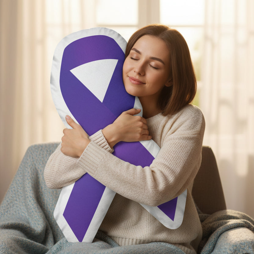 Purple Ribbon Pillows — Soft Symbol, Steady Strength