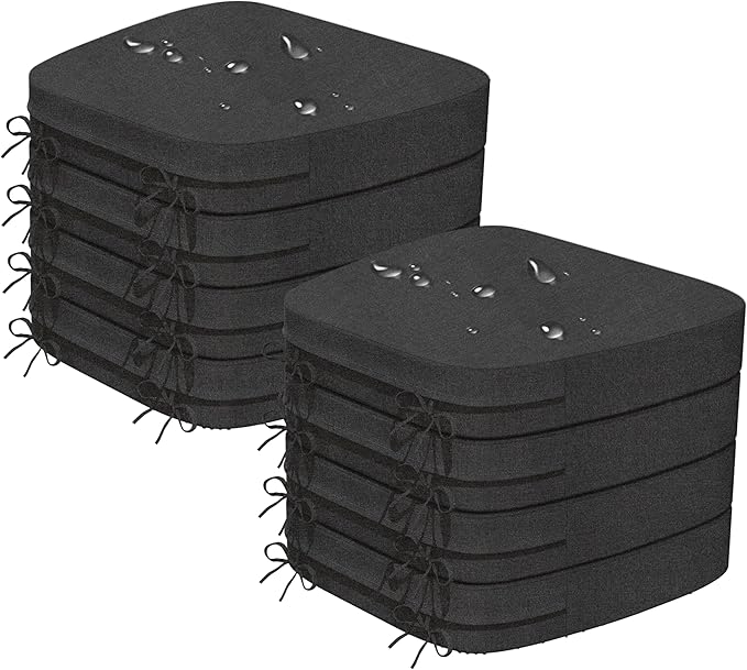 17'' x 16'' x 2.5"Thick Chair Cushions for Dining Chairs, 8 Pack WaterProof Easy Clean Kitchen Chair Pads with Ties and Non-Slip Backing - 30D High Elastic Foam Soft Kitchen Chair Cushions
