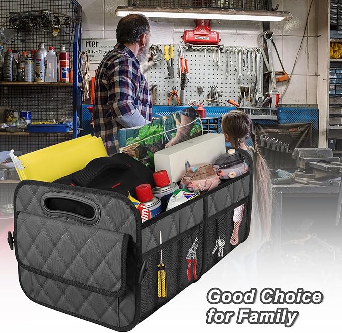 Deosk Car Trunk Organizer for SUV, Car Organizers and Storage with Reinforced Handles, Car Accessories for Women/Men 70L Waterproof Polyester Trunk Organizer(Large, Charcoal)