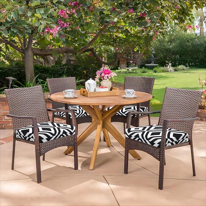 HARBOREST Outdoor Chair Cushions Set of 4, Water Resistant Patio Chair Cushions with Ties, Square Corner Outdoor Seat Cushions for Patio Furniture, 18.5"x16"x3", Black/White Diamond