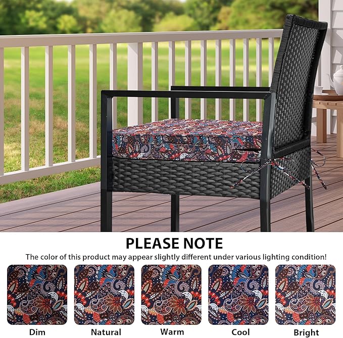 IPYNBAP Outdoor Chair Cushions Set of 4 -Waterproof Outdoor Seat Cushions for Patio Furniture, Patio Chair Cushion with Handle and Ties, Out Door Chair Pads,17x16x2-Square, Artistic Floral