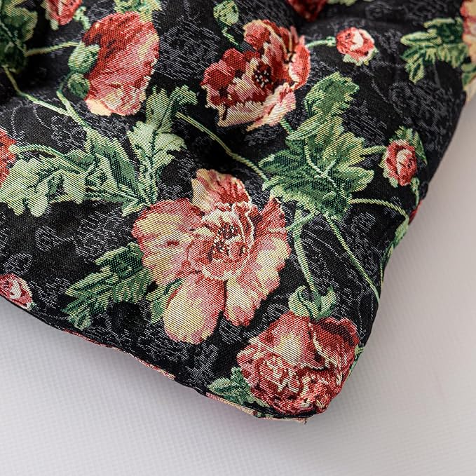 vctops Farmhouse Floral Print Chair Cushions with Ties U-Shaped Soft Comfortable Chair Pads Non Slip Seat Cushions for Indoor Dining Room and Kitchen Chairs (Flower F,16"x16")