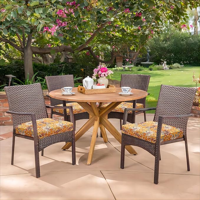 HARBOREST Outdoor Chair Cushions Set of 4, Water Resistant Patio Chair Cushions with Ties, Square Corner Outdoor Seat Cushions for Patio Furniture, 18.5"x16"x3", Blooming