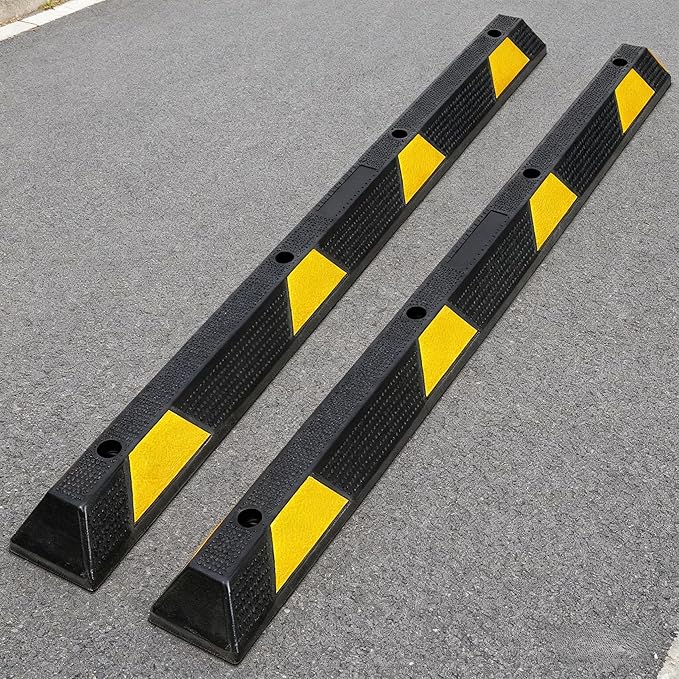 Towallmark Rubber Parking Curb, 72 Inch Parking Stopper with Reflective Stripes, 6 Ft Parking Garage Floor Stopper for Driveway & Parking Lots