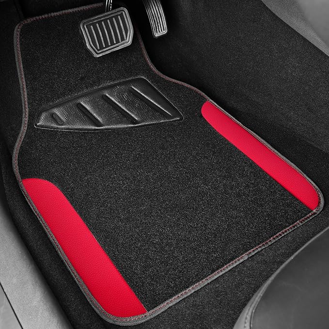 CAR PASS Waterproof Universal Faux Leather 3Row Car Floor Mats, Red Car Mats Fit for SUV,Vans,sedans, Trucks,Set of Vehicles Car Carpet with Driver Heel Pad and Anti-Slip Nibs Backing (Red 3Row)