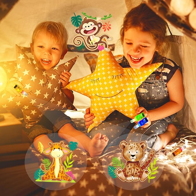 24PCS Jungle Safari Party Favors-LED Finger Lights:Glow-in-the-Dark Light-Up Toys Bulk for Kids,Animal Theme Birthday Party Decorations Supplies, Party Goodie Bags, Classroom Prizes, Fun Gifts