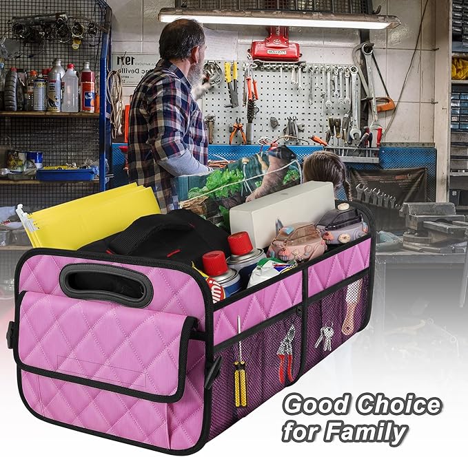Deosk Car Trunk Organizer for SUV, Car Organizers and Storage with Reinforced Handles, Car Accessories for Women/Men 70L Waterproof Polyester Trunk Organizer(Large, Pink)