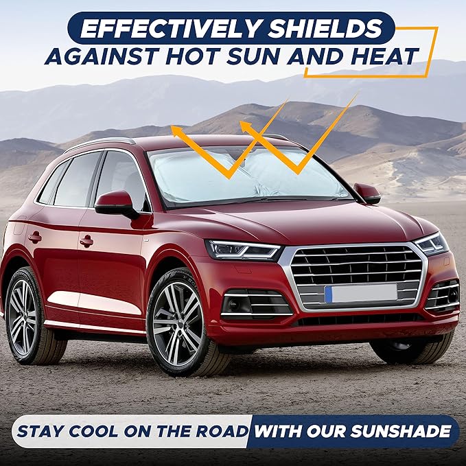 EcoNour Car Front Windshield Sun Shade for Car | SUV Accessories for Maximum Sun and Heat Protection | UV-Blocking Windshield Dash Cover & Sun Visor for Cooler Interior | Large (64 x 34 Inches)