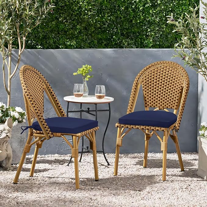 HARBOREST Outdoor Chair Cushions Set of 2, Water Resistant Patio Chair Cushions with Ties, Outdoor Seat Cushions for Patio Furniture, 17"x16"x2", Navy