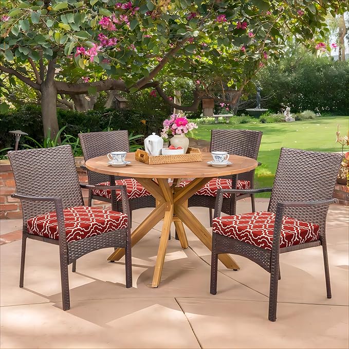 HARBOREST Outdoor Chair Cushions Set of 4, Water Resistant Patio Chair Cushions with Ties, Square Corner Outdoor Seat Cushions for Patio Furniture, 18.5"x16"x3", Wine Red Geometry