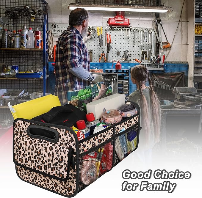 Deosk Trunk Organizer and Storage with 6 Big Pocket,Car Accessories for Women/Men 50L Waterproof Polyester Trunk Organzier for Car/SUV/Minivan/Truck(Medium,Leopard print)