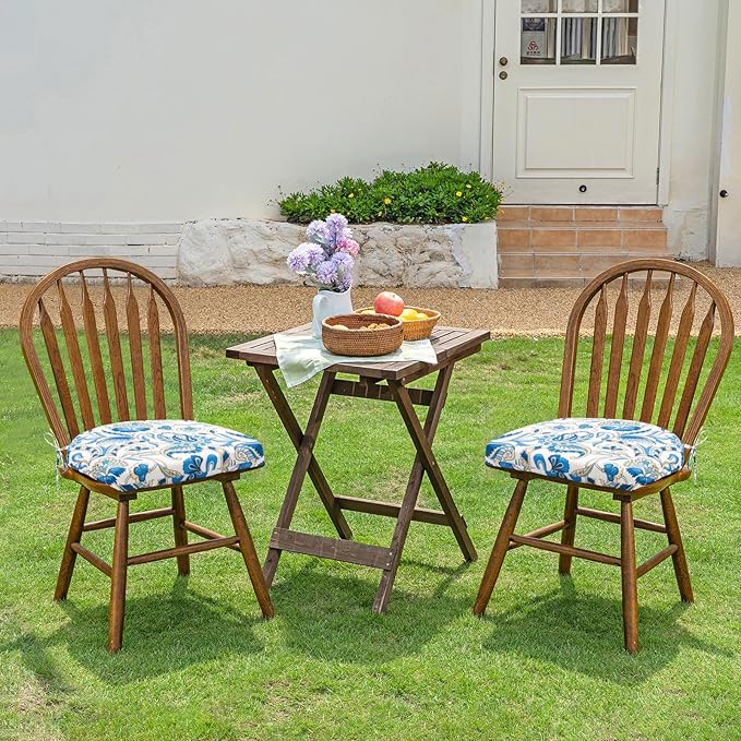 HARBOREST Outdoor Chair Cushions Set of 2, Water Resistant Patio Chair Cushions with Ties, Outdoor Seat Cushions for Patio Furniture, 17"x16"x2", Blue Butterfly