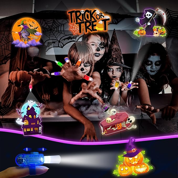 24PCS Halloween Theme Party Favors-LED Finger Lights:Glow-in-the-Dark Light-Up Toys Bulk for Kids Halloween Goodie Bag Fillers Basket Stuffers and Trick or Treat Non Candy Gifts, Classroom Prizes