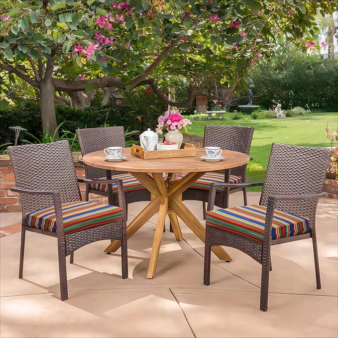 HARBOREST Outdoor Chair Cushions Set of 4, Water Resistant Patio Chair Cushions with Ties, Square Corner Outdoor Seat Cushions for Patio Furniture, 18.5"x16"x3", Rainbow Stripes