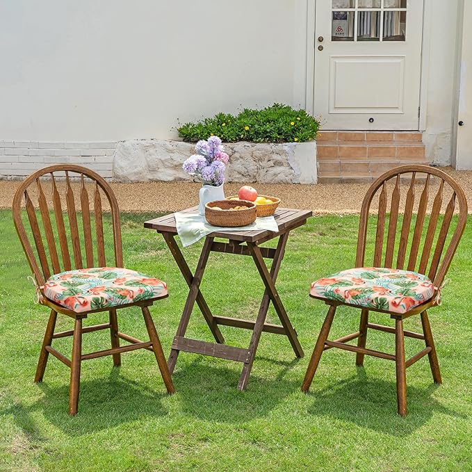 HARBOREST Outdoor Chair Cushions Set of 2, Water Resistant Patio Chair Cushions with Ties, Outdoor Seat Cushions for Patio Furniture, 17"x16"x2", Flamingo