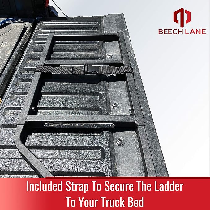 Beech Lane Pickup Truck Tailgate Ladder - Universal Fit, Stainless Steel Self Drilling Hex Screws for Easy Install, Durable Aluminum Step Grip Plates, and Sturdy Rubber Ladder Feet