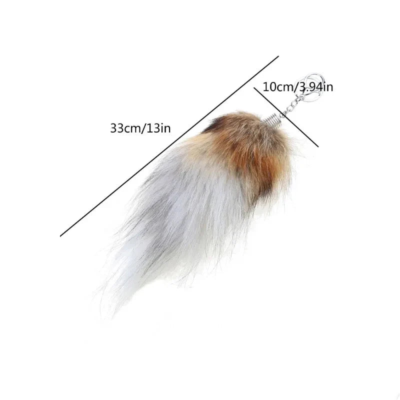 Plush-Fox Tail Keychain Furry Racoon Tail Keyring Keychain 28cm Animal Tail Key-Pendant Pompoms Keyring Holder Bag-Decor