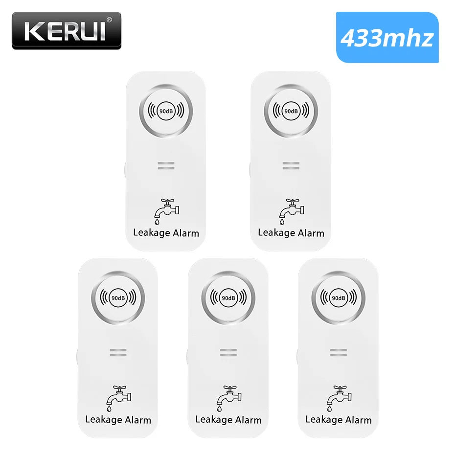 KERUI 433Mhz Leakage Alarm Water Detector Drip Alert with 90db Loud Home Security Overflow Sensor for Kitchen Bathroom