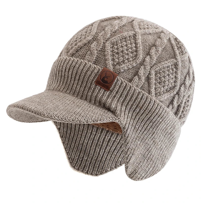New Unisex Winter Hat Plush Fur Lined Warm Earflap Cap Stylish Soft Beanie Hat Outdoor Thick Ski Sports Knitted Hat