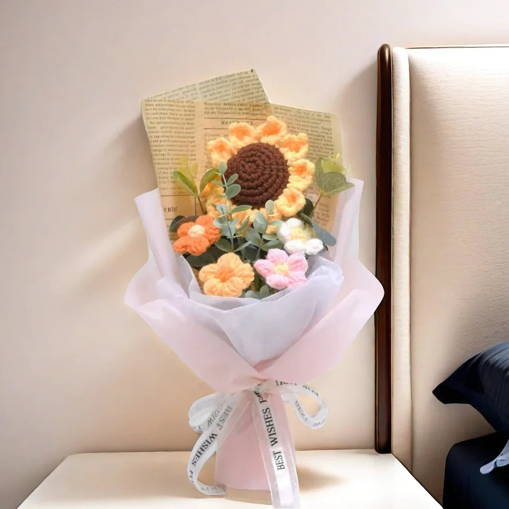 1pc Crochet Bouquet, Efun Handmade Sunflower Daisy Bouquet Valentine's Day Anniversary Wedding Mothers Day Birthday Gift