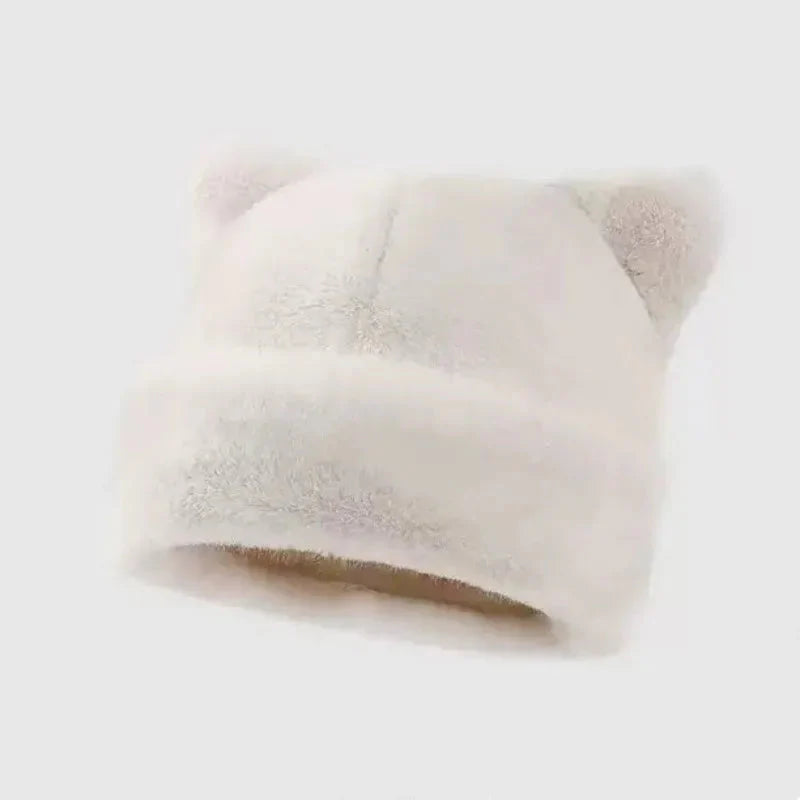 Leopard print plush teddy bear hat for women, sweet and cute, thick and warm, retro and versatile, hooded beanie.