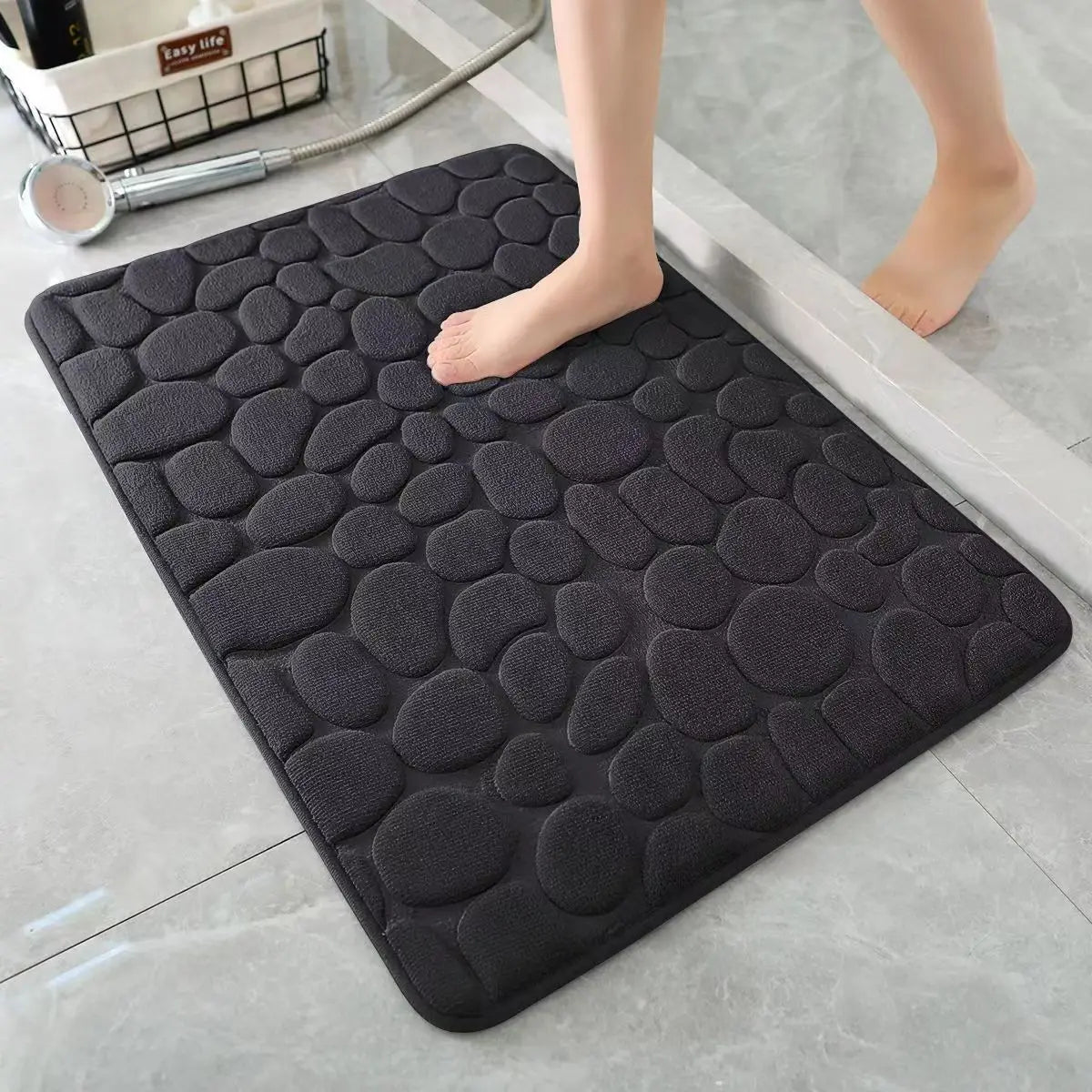 3D Non-Slip Bathroom Mat – Absorbent Cobblestone Embossed Bath & Door Floor Mat, Machine Washable & Quick Drying
