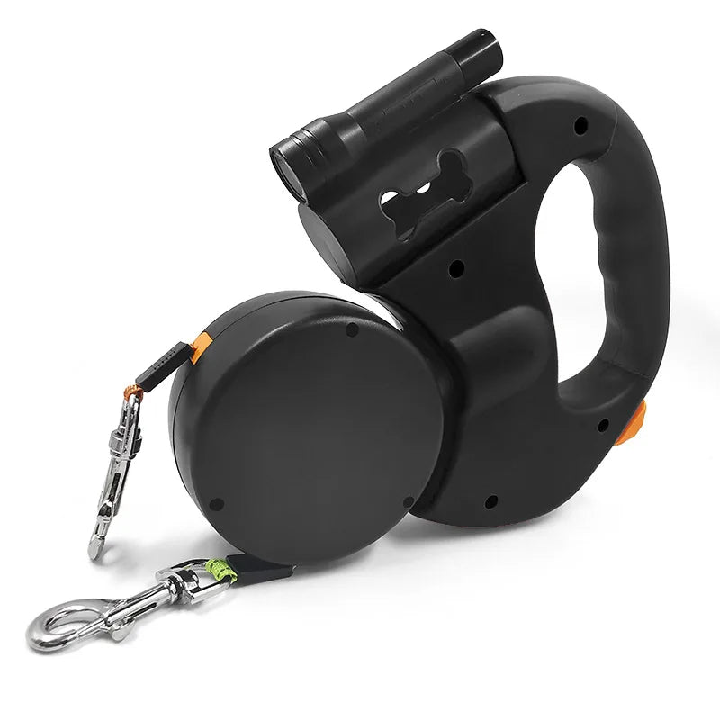 Premium 3M Retractable Double Dog Leash – Reflective 360° Swivel No-Tangle Lead with LED Lights for Small Dogs