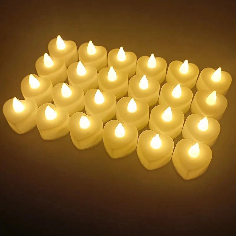 24PCS LED Candle Tea Lights Battery Operated Red Shells Romantic Decoration Flameless Wedding Party Use