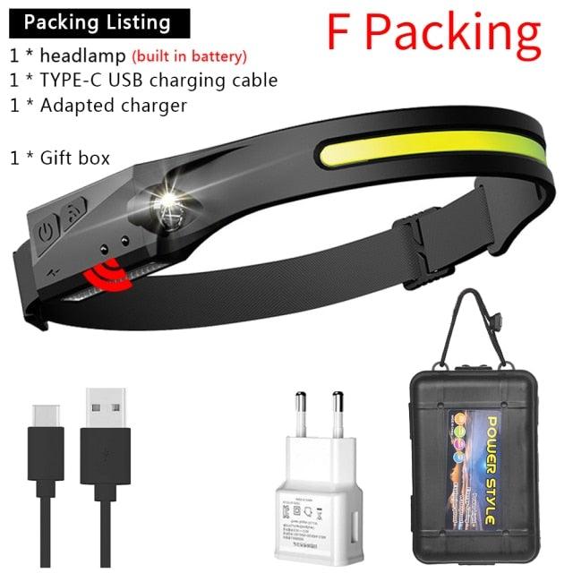 Adjustable Rechargeable LED Induction USB Headlamp Lightweight Head Lamp Head Torch 5 Lighting Modes Flashlight For Camping Hiking Running Outdoor Adults Kids