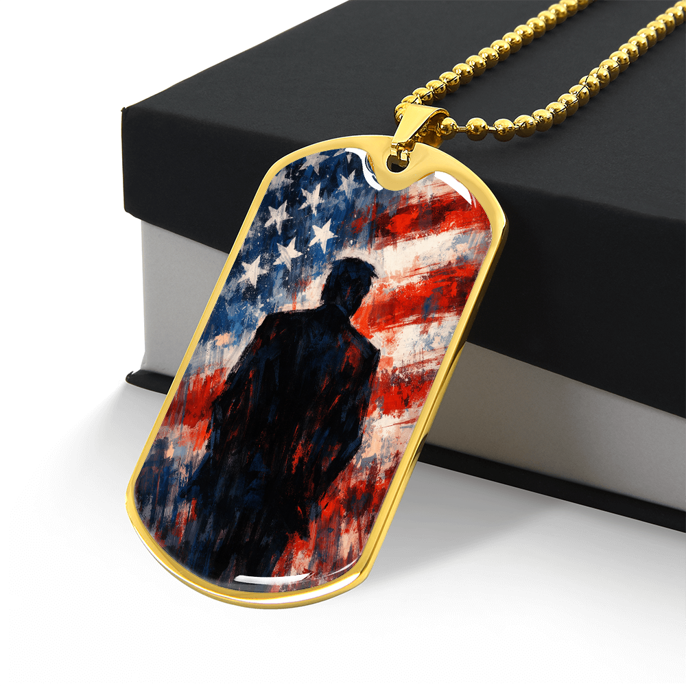 Abstract Americana Silhouette Dog Tag Necklace – Patriotic Statement Pendant
