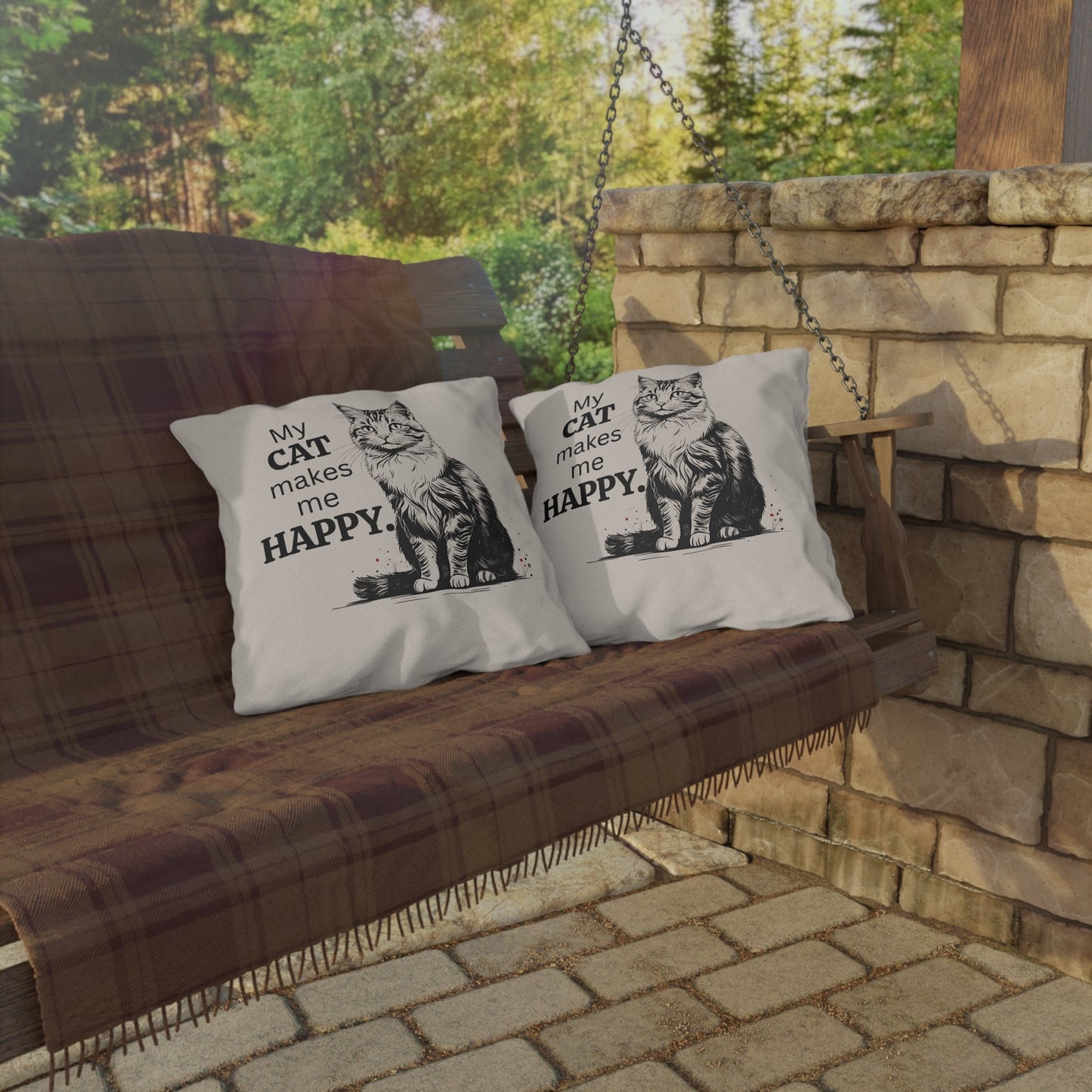 My Cat Makes Me Happy Outdoor Pillow | Cat Lover Throw Pillow