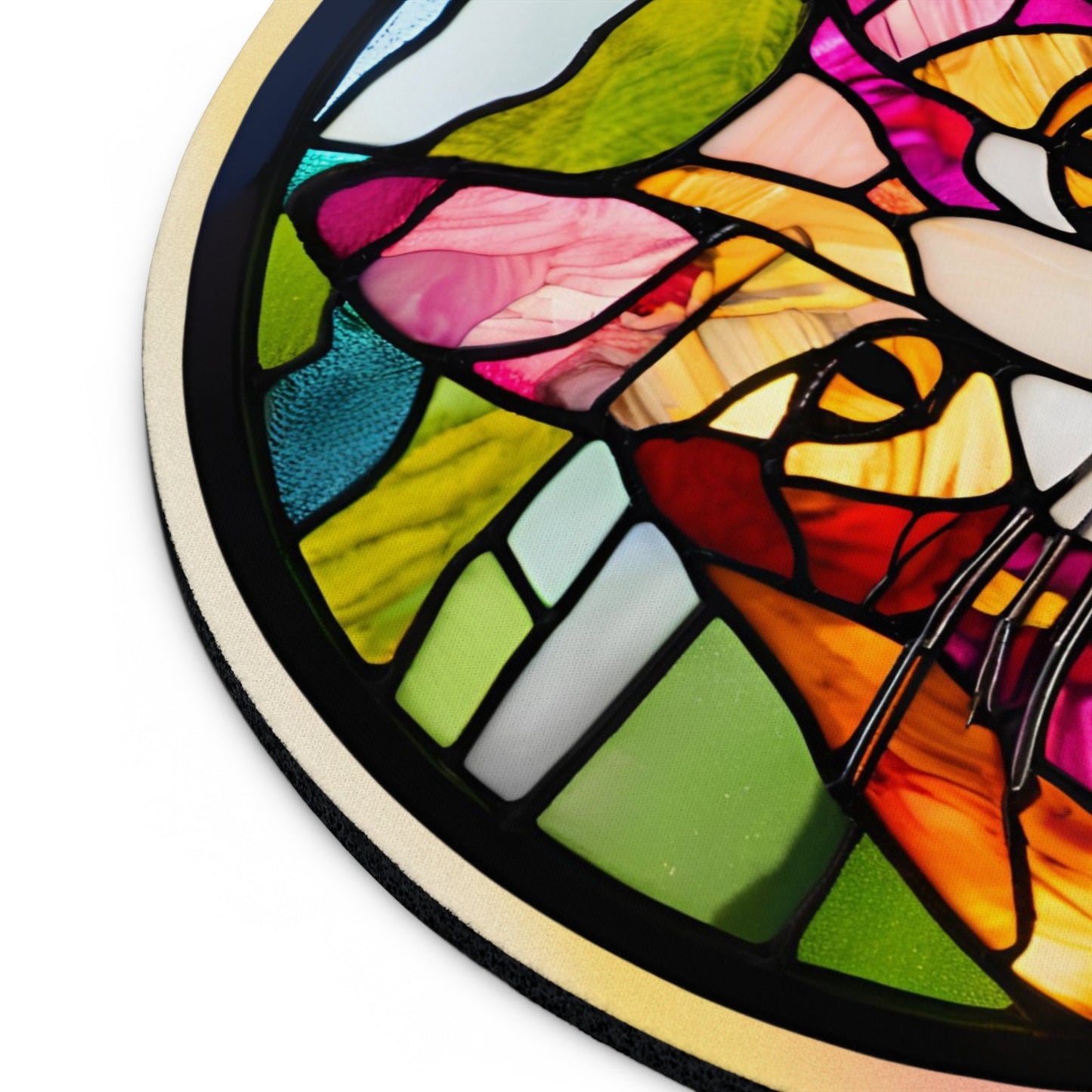 Colorful Cat Stained Glass Mouse Pad - Vibrant Desktop Accessory