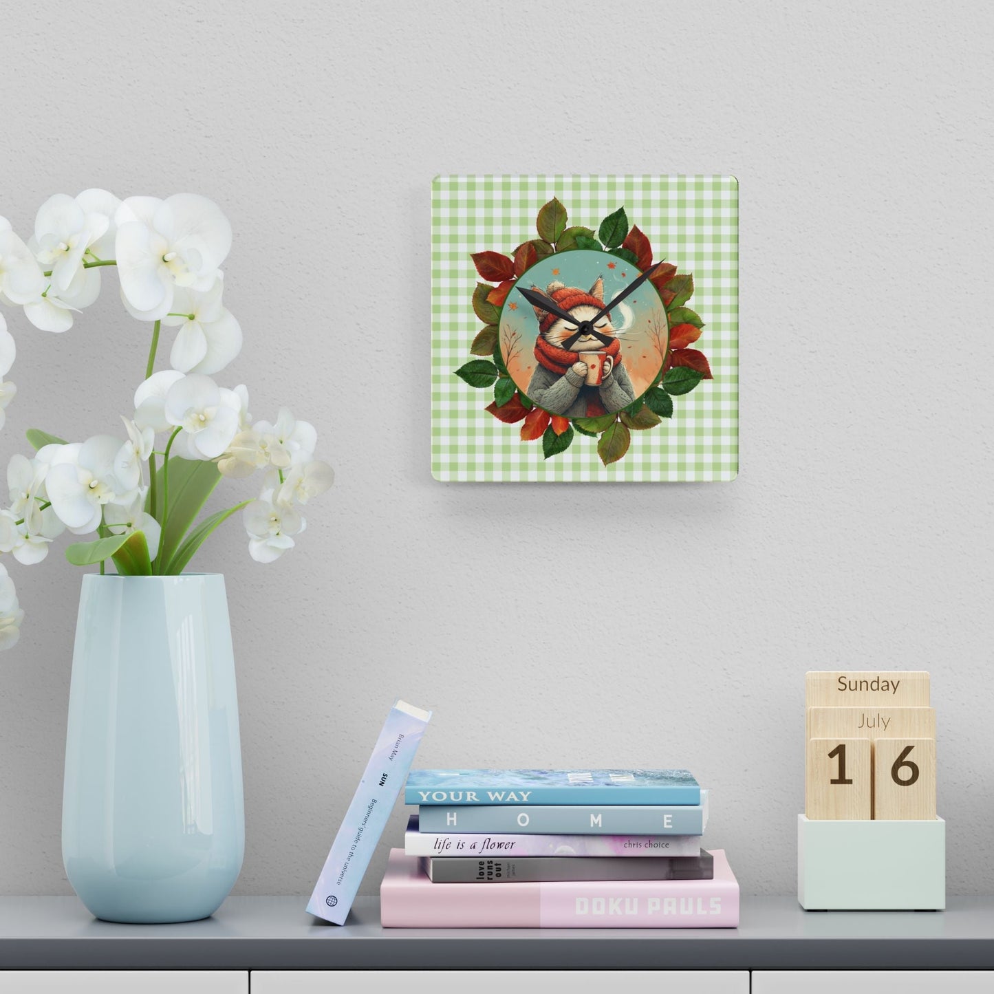 Country Autumn Kitty Acrylic Wall Clock