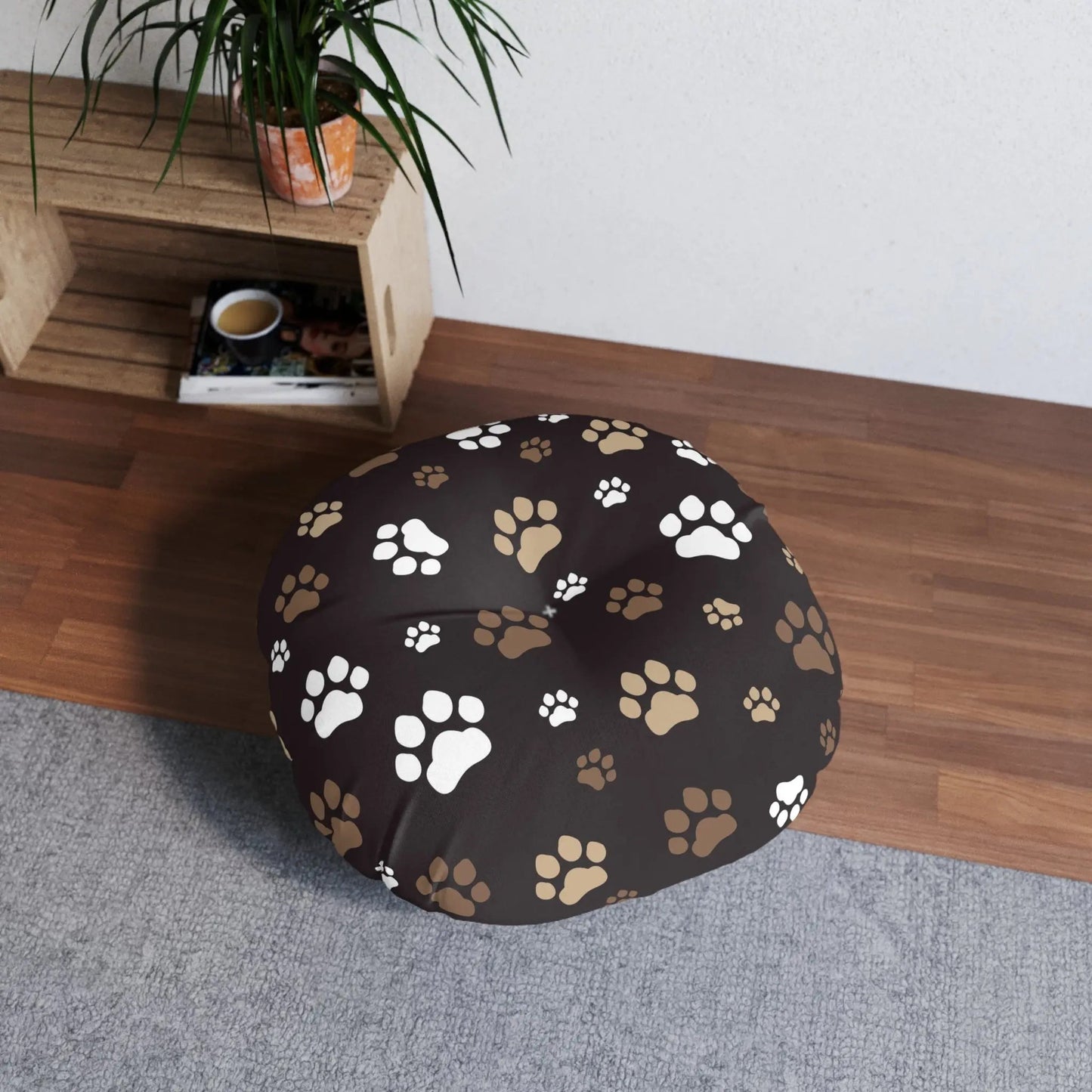 Cozy Tufted Floor Pillow with Paw Print Design - Pet Lover's Essential