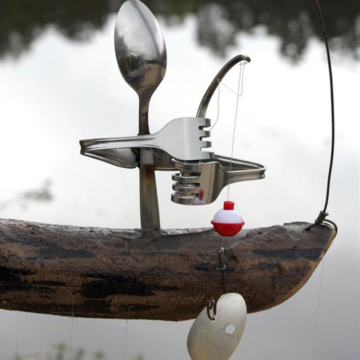 Creative Fishing Man Spoon Fish Sculptures Wind Chime Home Bedroom Painted Fish Mobile Tropical Fish Home Decor Yard Garden Hanging Ornament Decoration