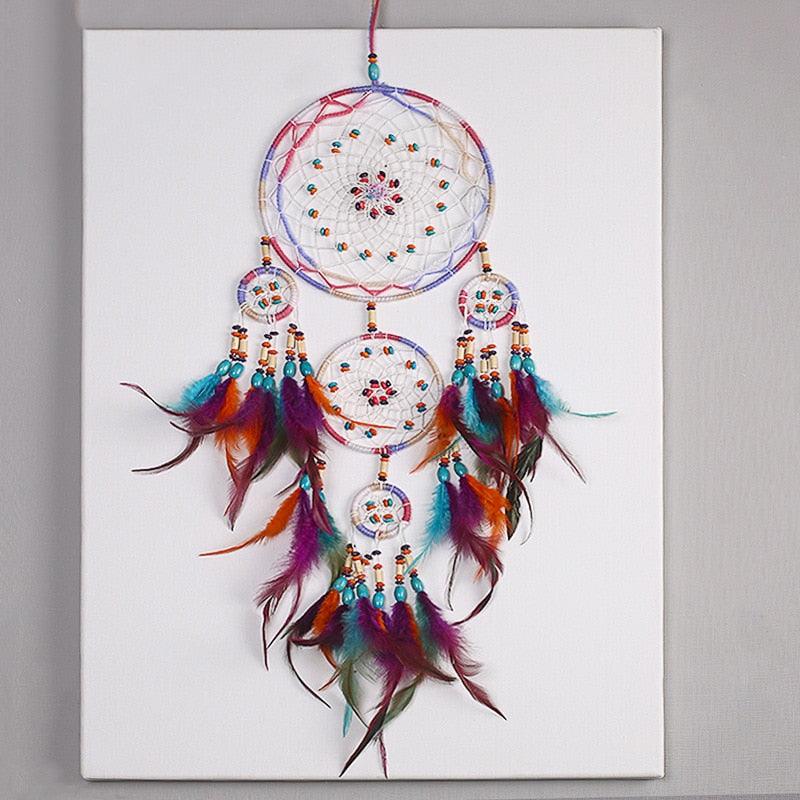 Creative Handmade Five-ring Dream Catcher Pendant Living Room Bedroom Decor Beautiful Hanging Ornament Elegant Wall Art Decoration For Windows Balcony Bedroom & Wedding Party Gift For Girls Kids