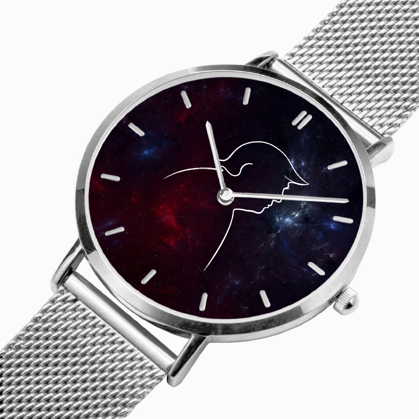 Cosmic Profile Watch – Galaxy Line Art Unisex Leather Band Timepiece
