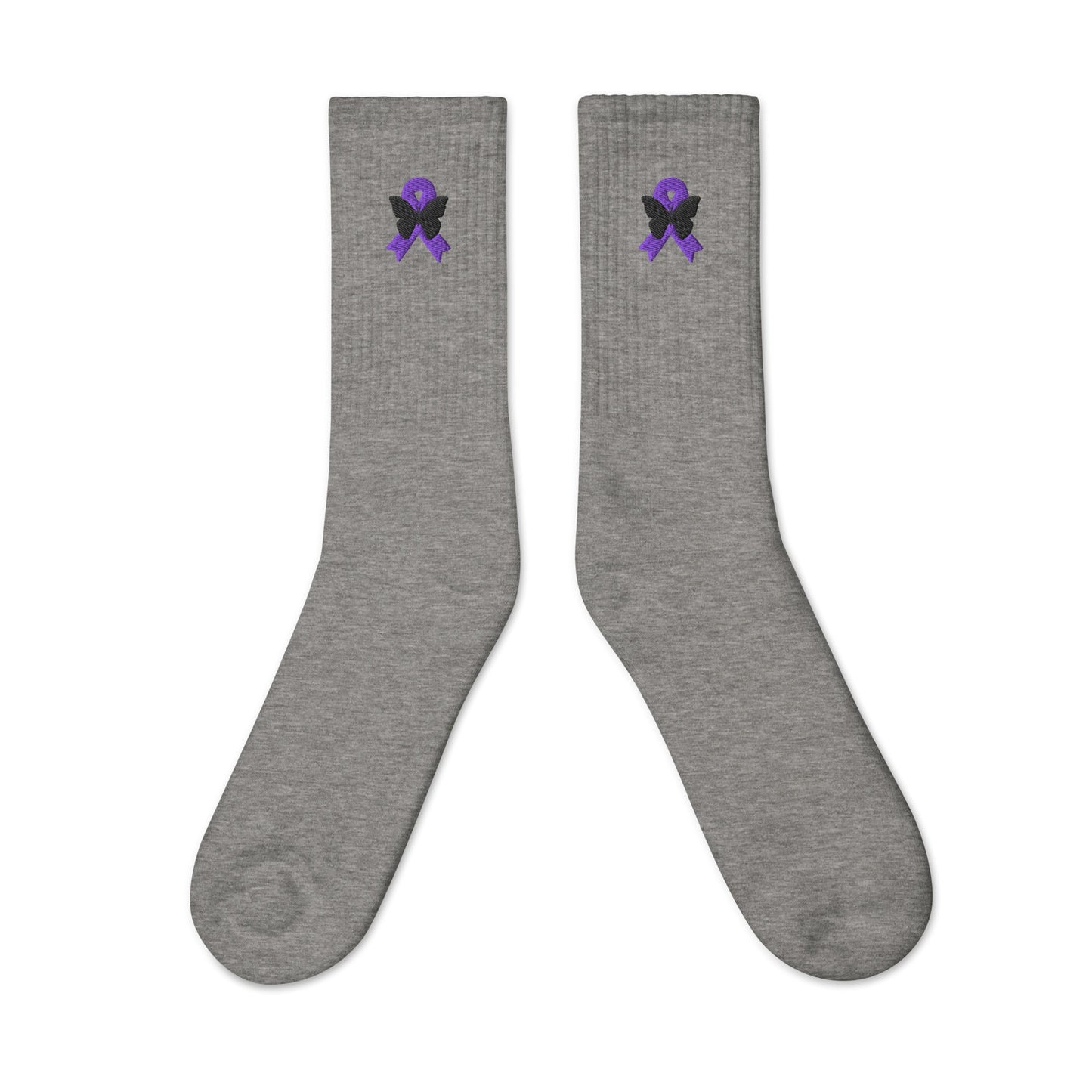 Purple Ribbon Embroidered Socks