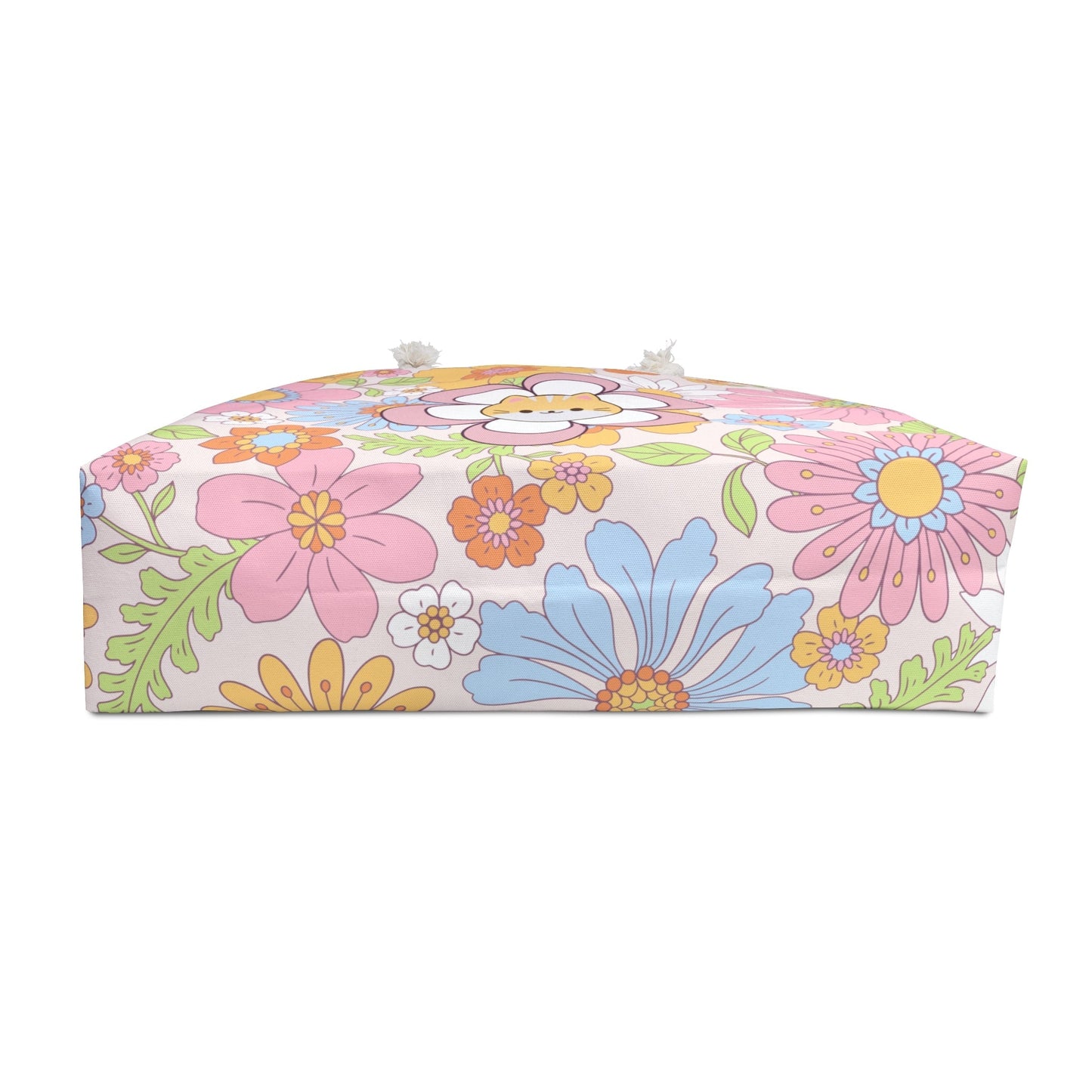 Flower Power Cat Weekender Tote – Retro Floral Cat Travel Bag