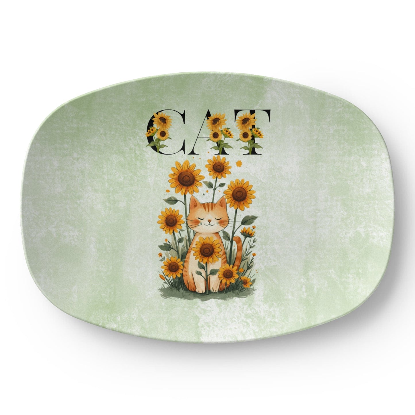 Green Sunflower Cat Collectible Serving Platter