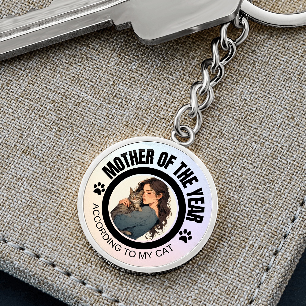 Mother of the Year Cat Keychain