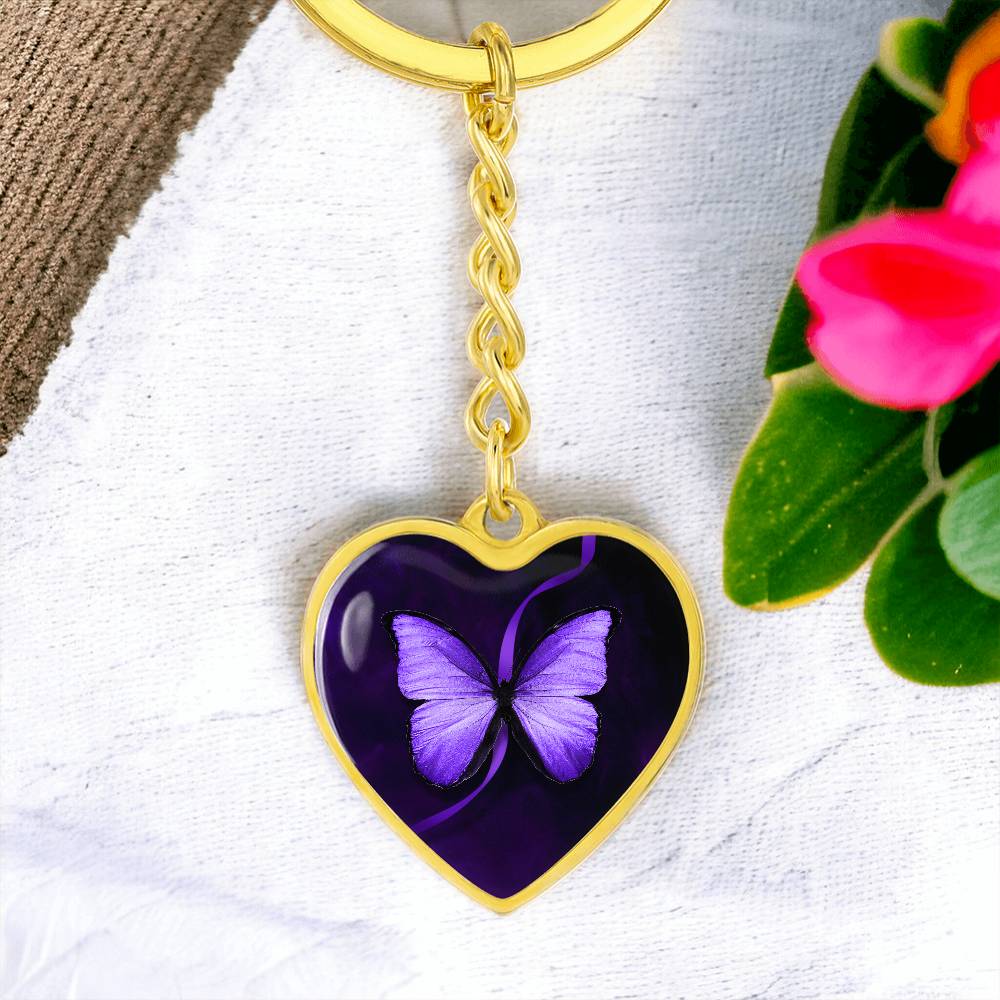 Purple Butterfly Heart Keychain