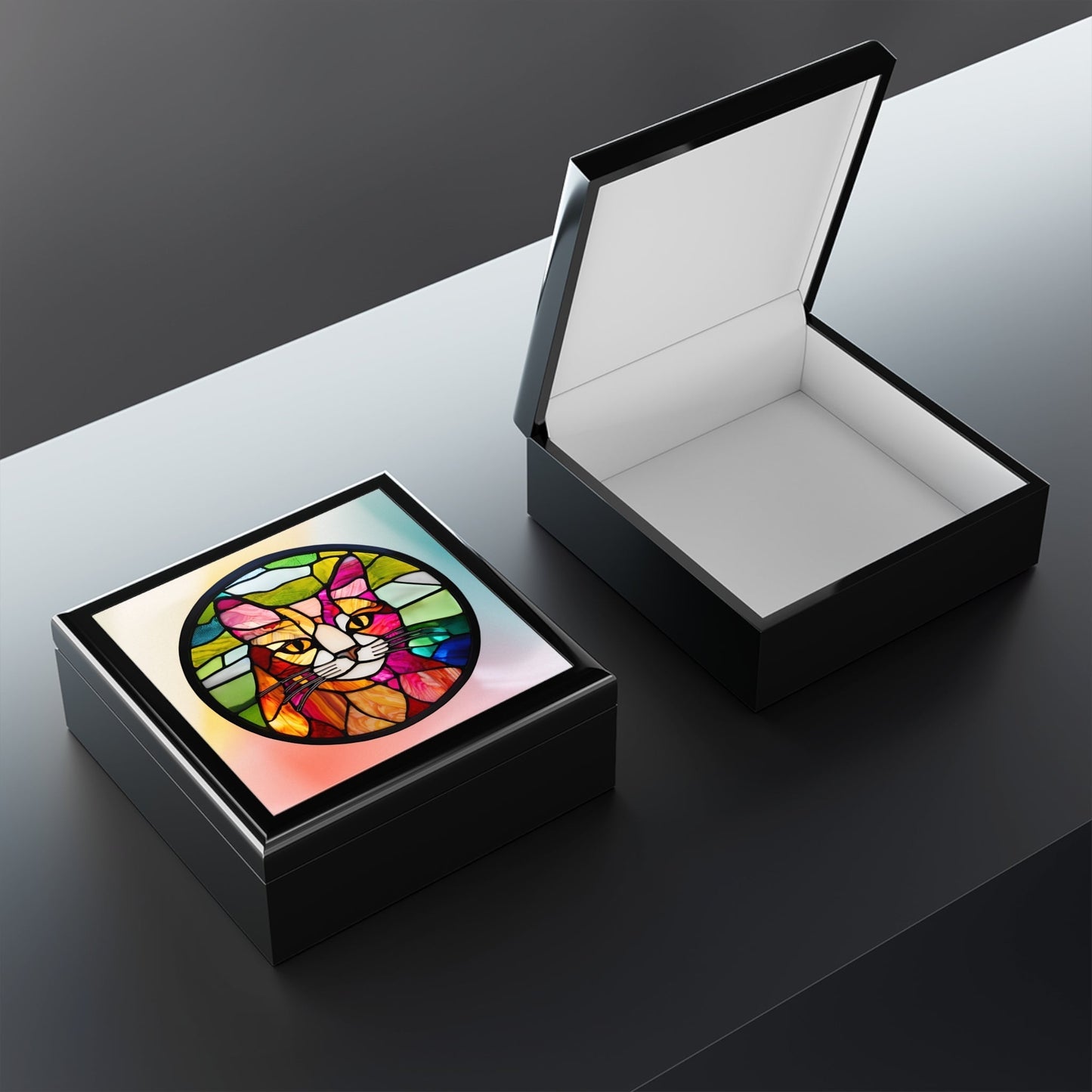 Stained Glass Cat Jewelry Box - Colorful Pet-Themed Keepsake