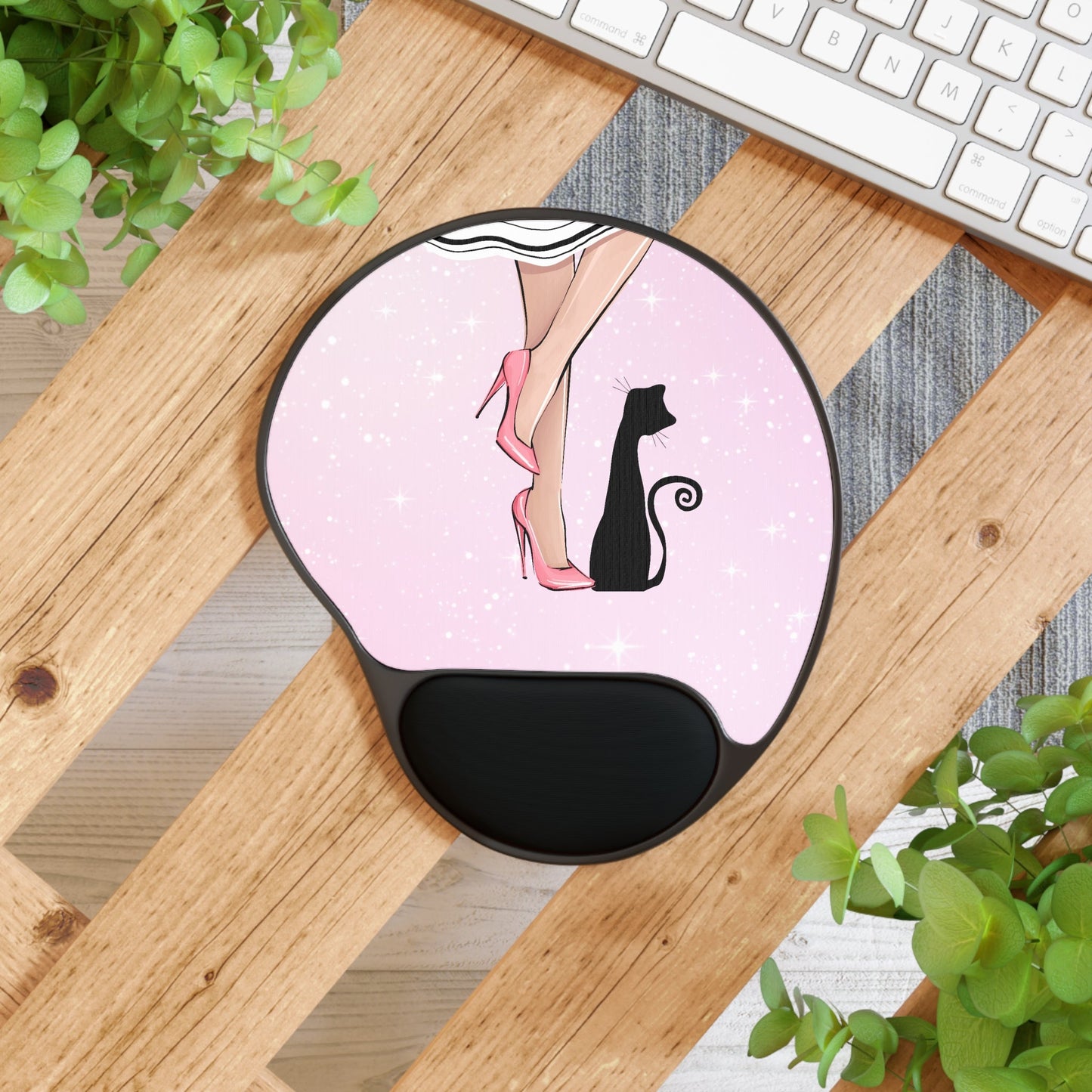 Stylish Cat Lady Mouse Pad with Wrist Rest for Ultimate Comfort