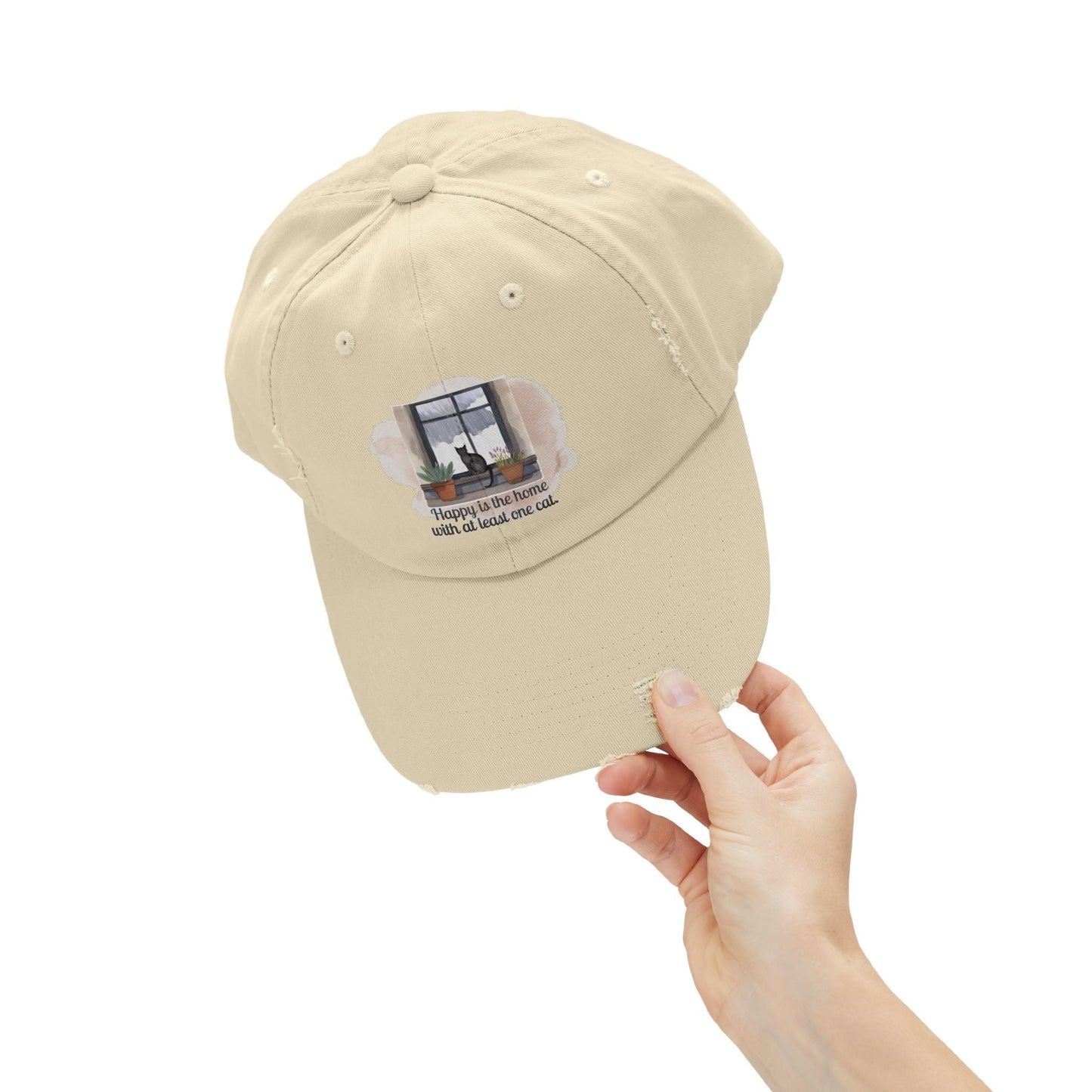 Unisex Distressed Cap - Home with One Cat Distressed Cap
