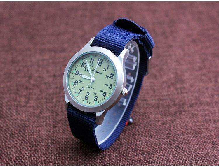Unisex Fashion Nylon Fabric Kids Children Watch Sport Thin Students Canvas Quartz Dress Wristwatch Military Time Watch Field Outdoor Sport Mens Wristwatch With Slip-Thru Nylon Band