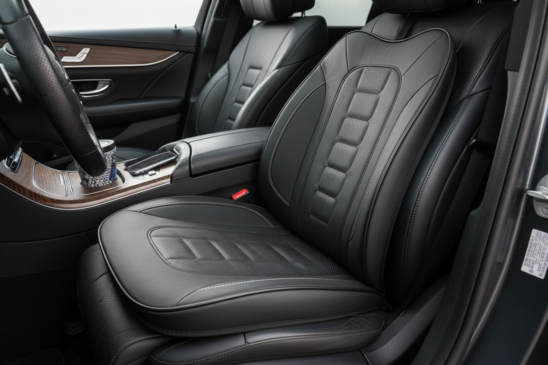 Ergonomic memory foam car seat cushion on driver's seat