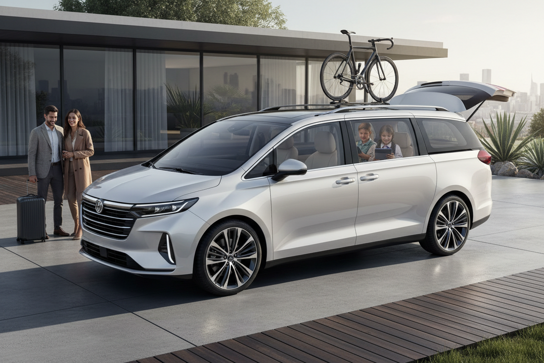 Family minivan interior with backseat organizer, sunshades, and child seat accessories